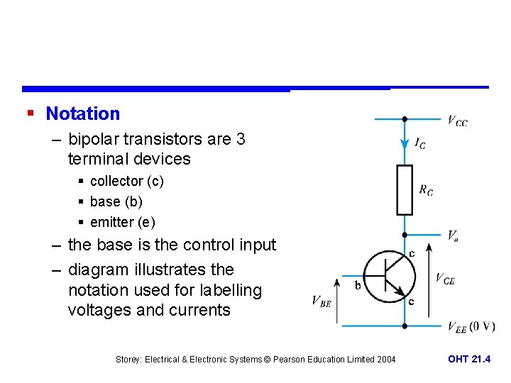 § Notation – bipolar transistors are 3 terminal devices § collector (c) § base