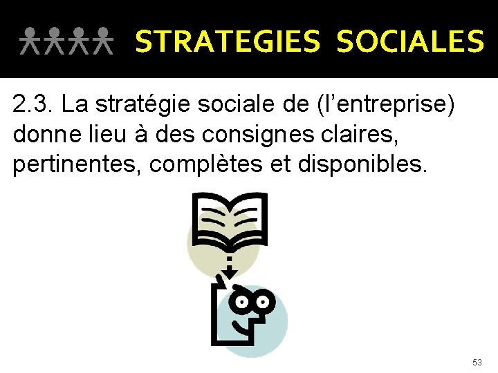 STRATEGIES SOCIALES 2. 3. La stratégie sociale de (l’entreprise) donne lieu à des consignes