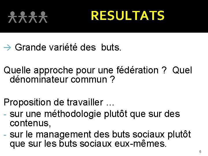 RESULTATS à Grande variété des buts. Quelle approche pour une fédération ? Quel dénominateur