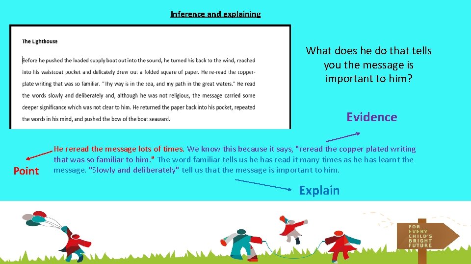 Inference and explaining What does he do that tells you the message is important