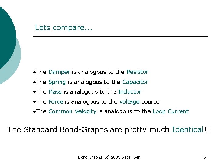 Lets compare. . . • The Damper is analogous to the Resistor • The