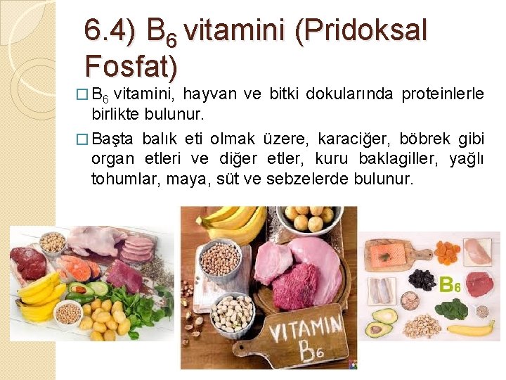 6. 4) B 6 vitamini (Pridoksal Fosfat) � B 6 vitamini, hayvan ve bitki