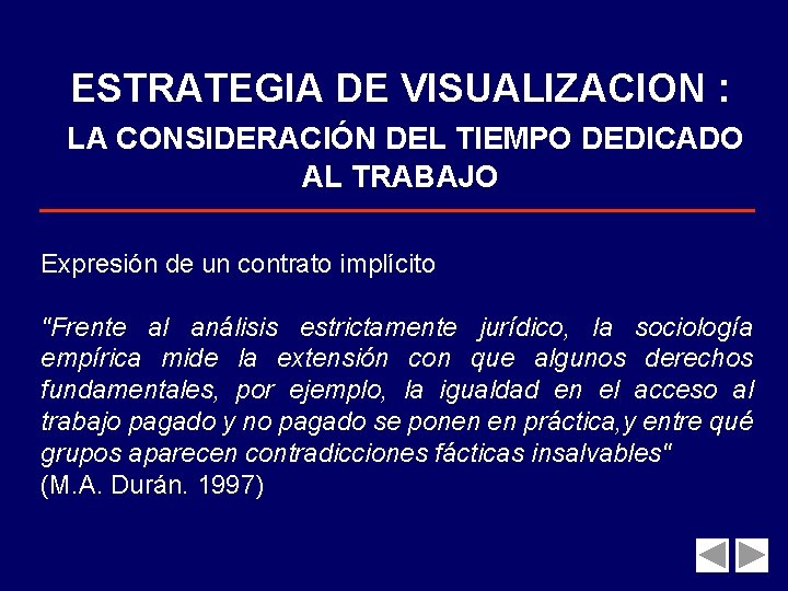 ESTRATEGIA DE VISUALIZACION : LA CONSIDERACIÓN DEL TIEMPO DEDICADO AL TRABAJO Expresión de un