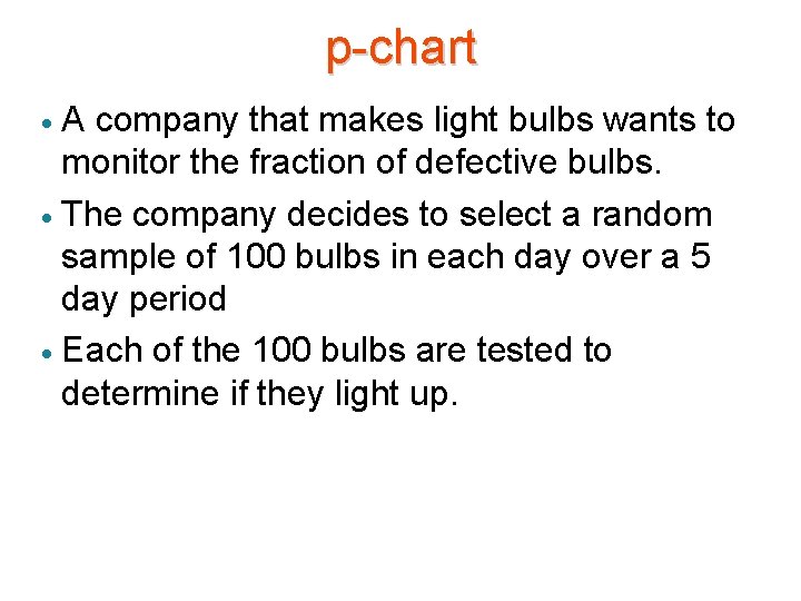 p-chart A company that makes light bulbs wants to monitor the fraction of defective