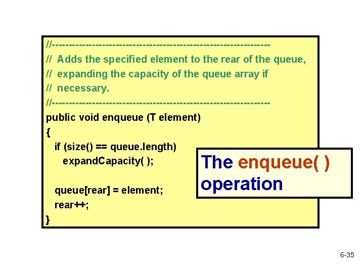 //--------------------------------// Adds the specified element to the rear of the queue, // expanding the //--------------------------------// Adds the specified element to the rear of the queue, // expanding the