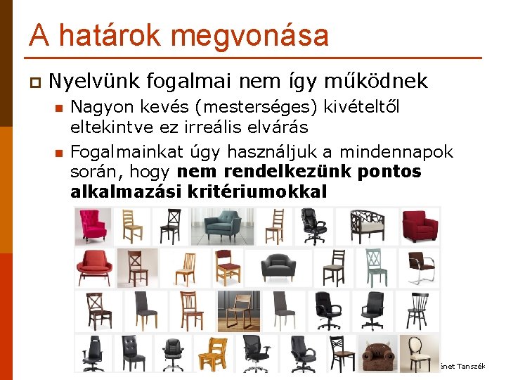 A határok megvonása p Nyelvünk fogalmai nem így működnek n n Nagyon kevés (mesterséges)