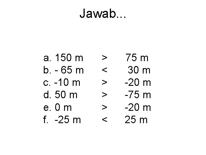 Jawab. . . a. 150 m b. - 65 m c. -10 m d.