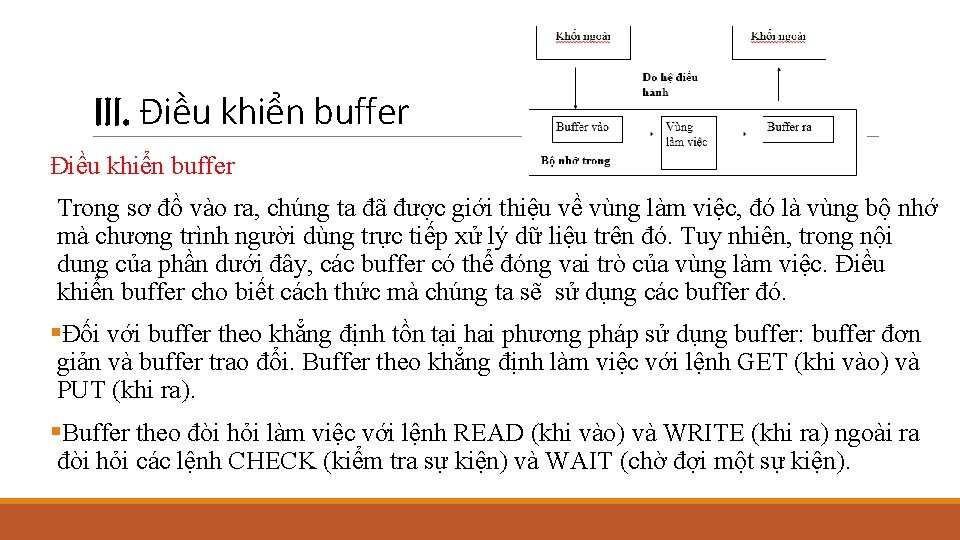 III. Điều khiển buffer Trong sơ đồ vào ra, chúng ta đã được giới