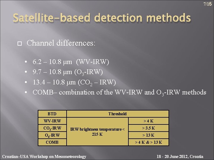 7/15 Satellite-based detection methods Channel differences: • • 6. 2 – 10. 8 µm