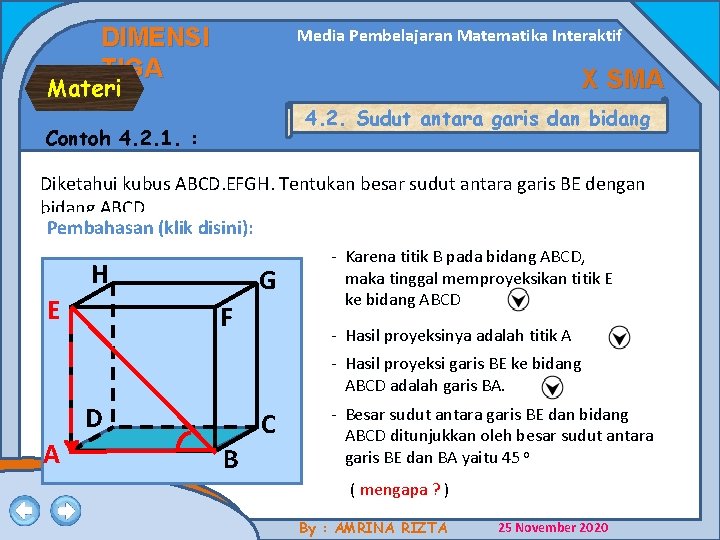 DIMENSI TIGA Media Pembelajaran Matematika Interaktif X SMA Materi 4. 2. Sudut antara garis