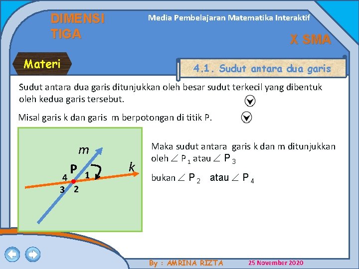 DIMENSI TIGA Media Pembelajaran Matematika Interaktif X SMA Materi 4. 1. Sudut antara dua