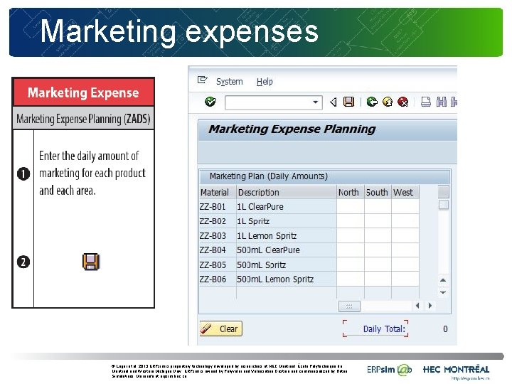 Marketing expenses © Léger et al. 2013 ERPsim is proprietary technology developed by researchers