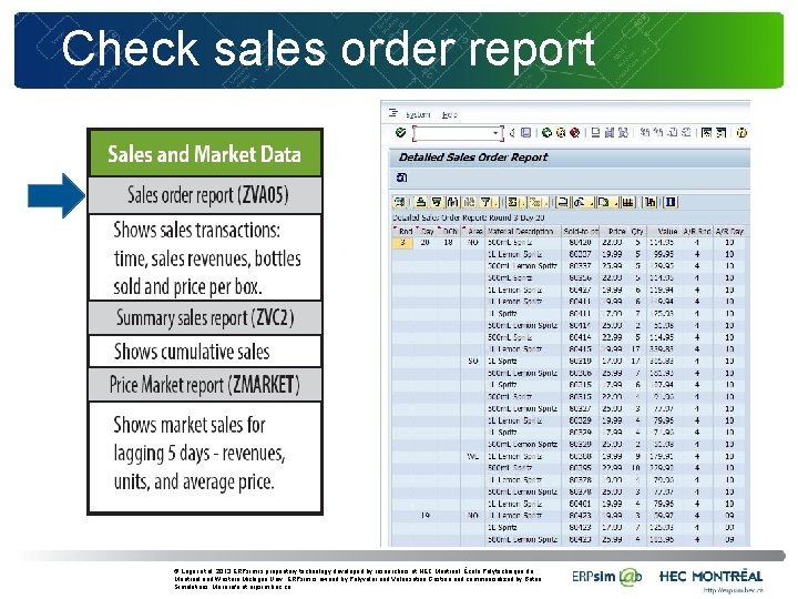 Check sales order report © Léger et al. 2013 ERPsim is proprietary technology developed