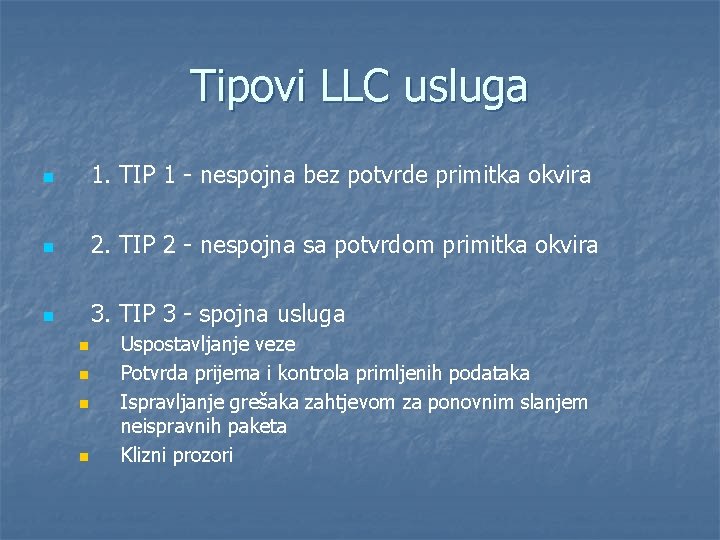 Tipovi LLC usluga n 1. TIP 1 - nespojna bez potvrde primitka okvira n