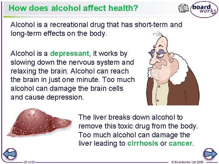 How does alcohol affect health? Alcohol is a recreational drug that has short-term and