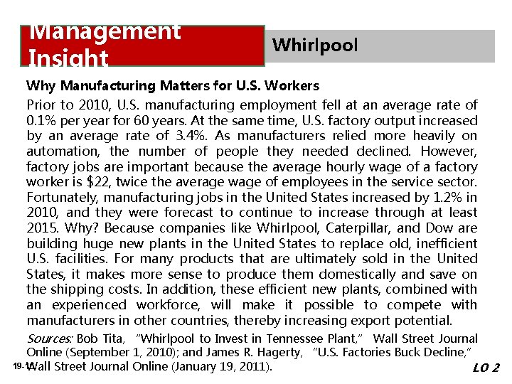 Management Insight Whirlpool Why Manufacturing Matters for U. S. Workers Prior to 2010, U.