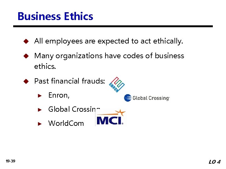 Business Ethics 19 -39 u All employees are expected to act ethically. u Many