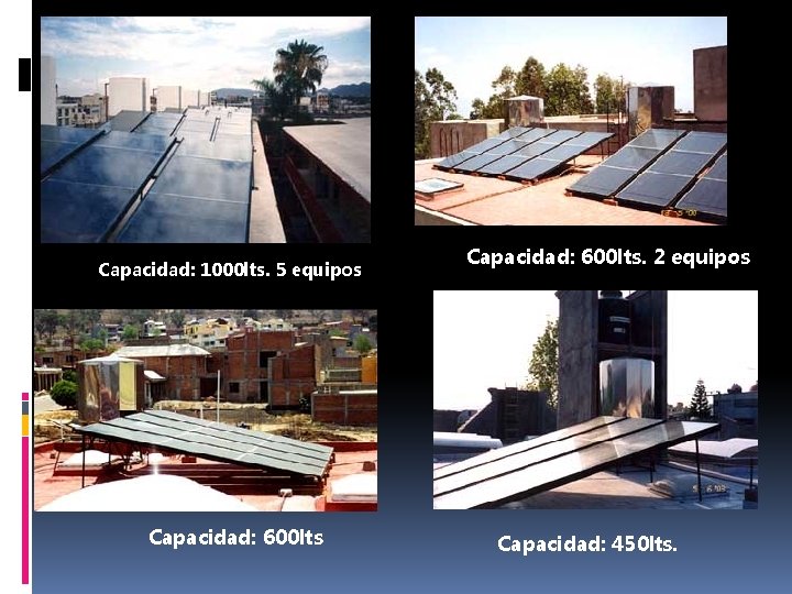 Capacidad: 1000 lts. 5 equipos Capacidad: 600 lts. 2 equipos Capacidad: 450 lts. 