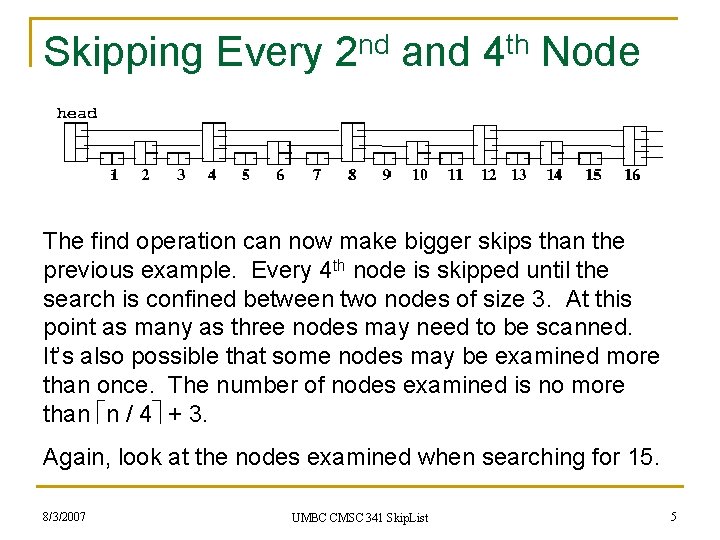 Skipping Every 2 nd and 4 th Node The find operation can now make