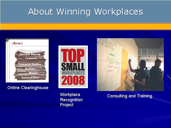 About Winning Workplaces Online Clearinghouse Workplace Recognition Project Consulting and Training 