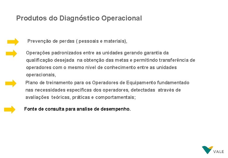 Produtos do Diagnóstico Operacional Prevenção de perdas ( pessoais e materiais), Operações padronizados entre