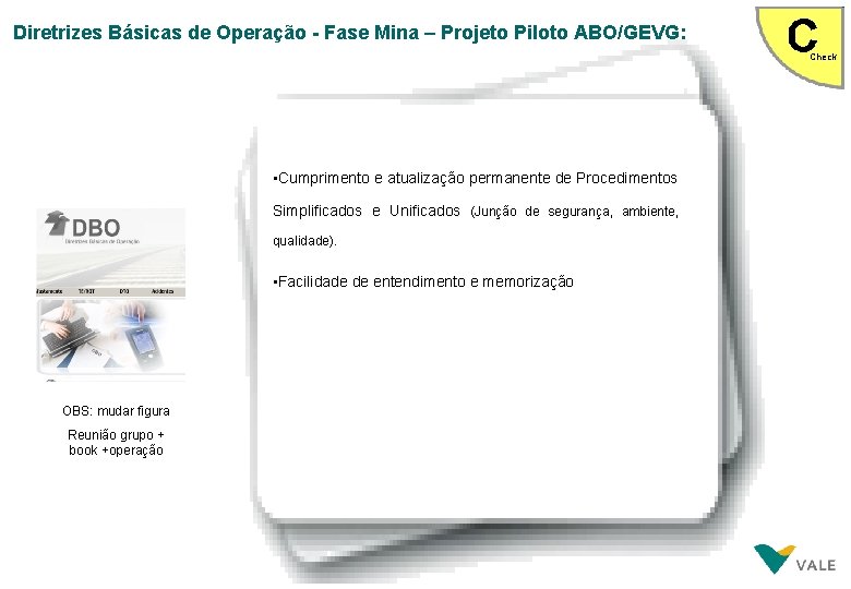 Diretrizes Básicas de Operação - Fase Mina – Projeto Piloto ABO/GEVG: Check • Cumprimento