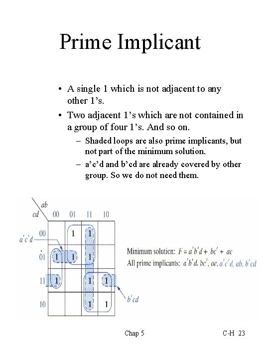 Prime Implicant • A single 1 which is not adjacent to any other 1’s.