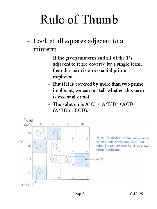 Rule of Thumb – Look at all squares adjacent to a minterm. – If