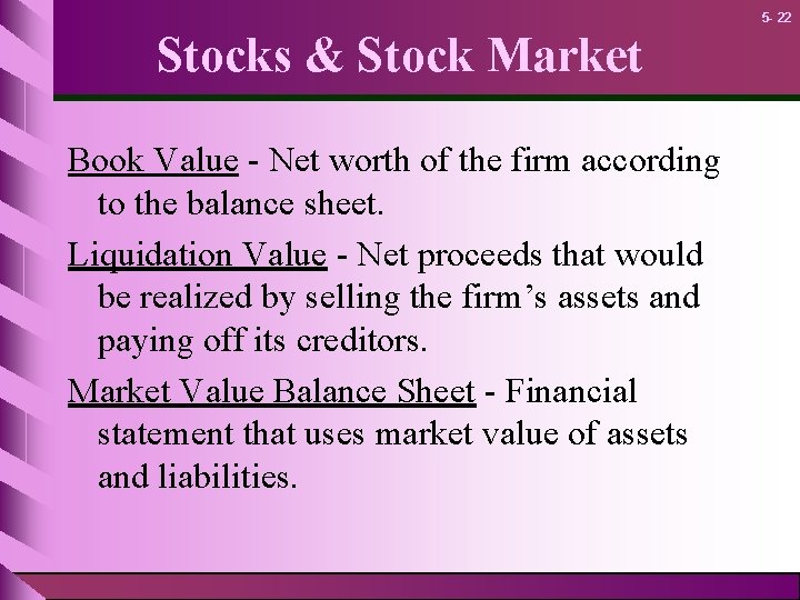 5 - 22 Stocks & Stock Market Book Value - Net worth of the