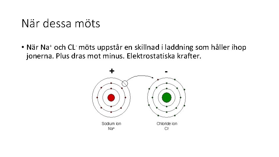 När dessa möts • När Na+ och CL- möts uppstår en skillnad i laddning