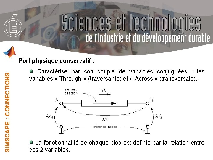 SIMSCAPE : CONNECTIONS Port physique conservatif : Caractérisé par son couple de variables conjuguées