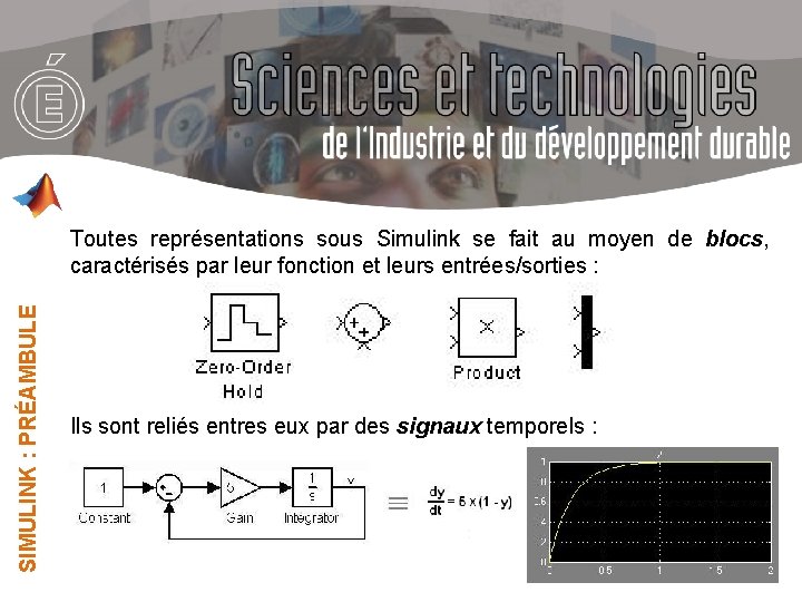 SIMULINK : PRÉAMBULE Toutes représentations sous Simulink se fait au moyen de blocs, caractérisés