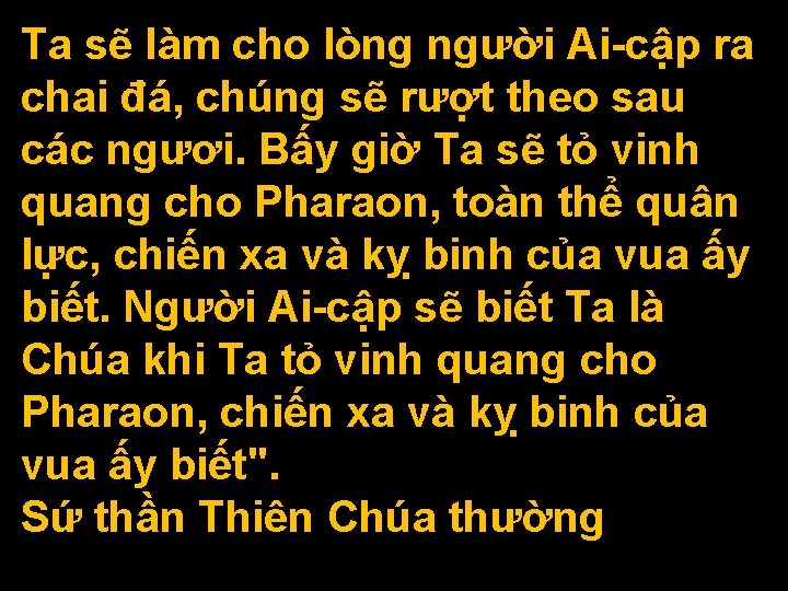 Ta sẽ làm cho lòng người Ai-cập ra chai đá, chúng sẽ rượt theo