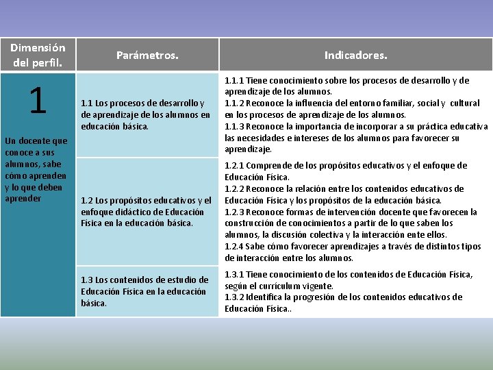 Dimensión del perfil. 1 Un docente que conoce a sus alumnos, sabe cómo aprenden