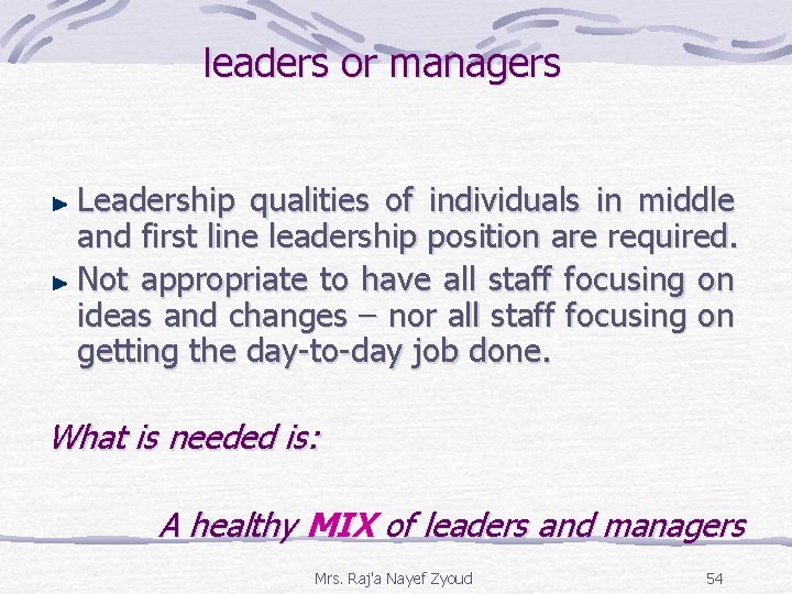  leaders or managers Leadership qualities of individuals in middle and first line leadership