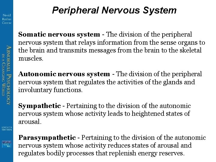 Peripheral Nervous System Somatic nervous system - The division of the peripheral nervous system