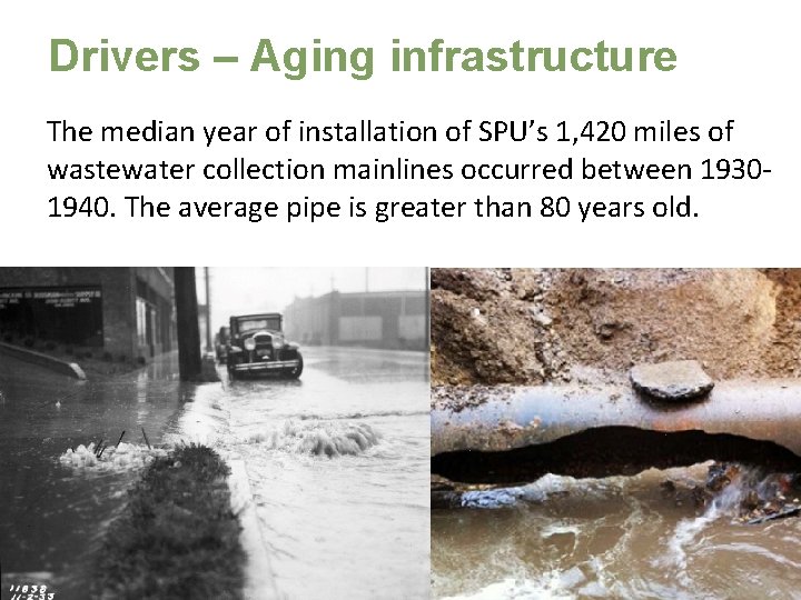 Drivers – Aging infrastructure The median year of installation of SPU’s 1, 420 miles