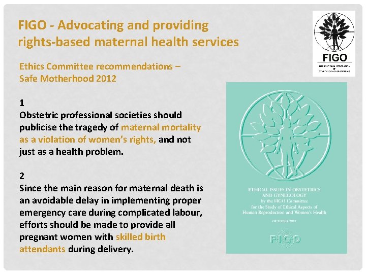 FIGO - Advocating and providing rights-based maternal health services Ethics Committee recommendations – Safe