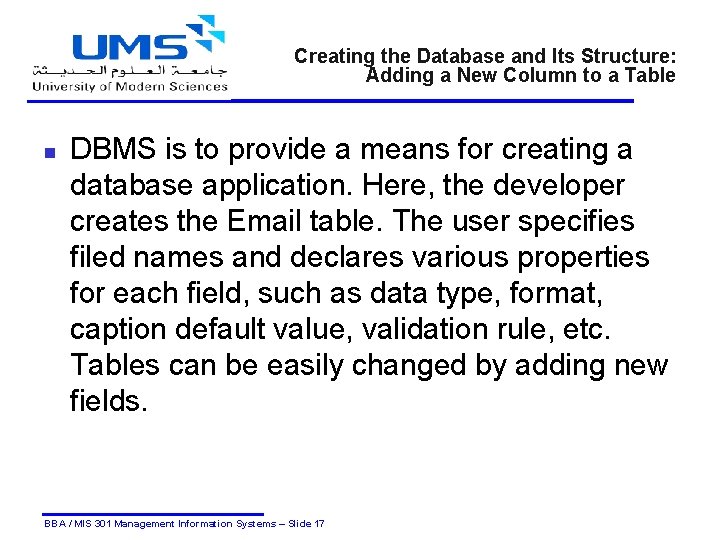 Creating the Database and Its Structure: Adding a New Column to a Table n