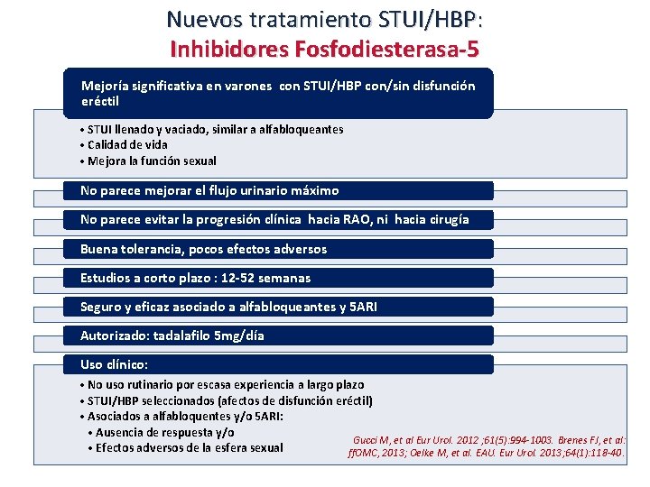 Nuevos tratamiento STUI/HBP: Inhibidores Fosfodiesterasa-5 Mejoría significativa en varones con STUI/HBP con/sin disfunción eréctil