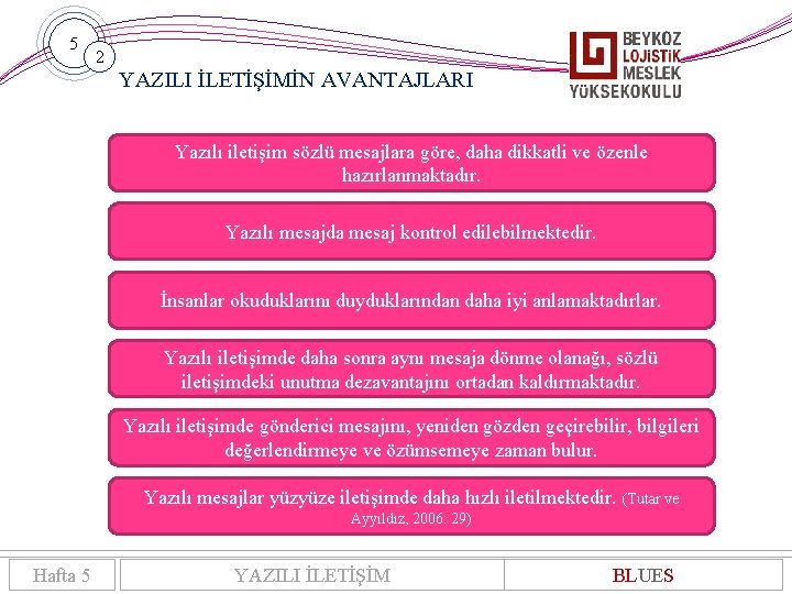 5 2 YAZILI İLETİŞİMİN AVANTAJLARI Yazılı iletişim sözlü mesajlara göre, daha dikkatli ve özenle