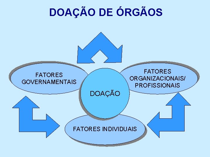 DOAÇÃO DE ÓRGÃOS FATORES ORGANIZACIONAIS/ PROFISSIONAIS FATORES GOVERNAMENTAIS DOAÇÃO FATORES INDIVIDUAIS 