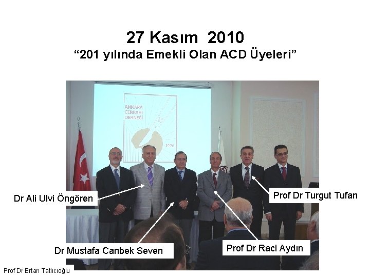 27 Kasım 2010 “ 201 yılında Emekli Olan ACD Üyeleri” Dr Ali Ulvi Öngören