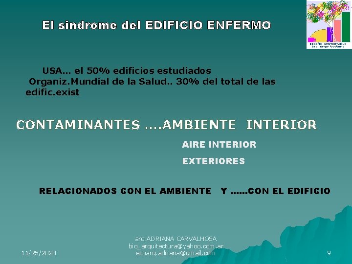 El sindrome del EDIFICIO ENFERMO USA… el 50% edificios estudiados Organiz. Mundial de la