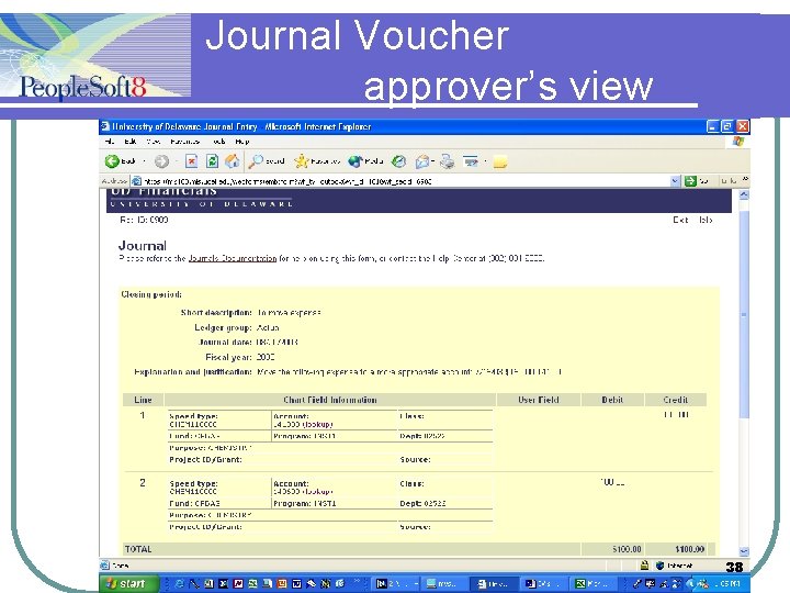 Journal Voucher approver’s view 38 