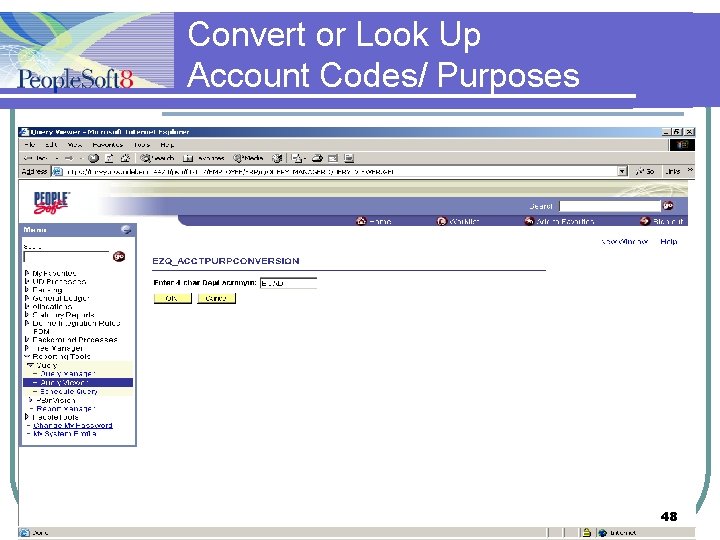 Convert or Look Up Account Codes/ Purposes 48 