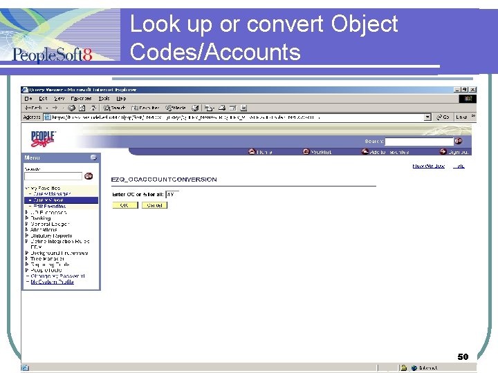 Look up or convert Object Codes/Accounts 50 