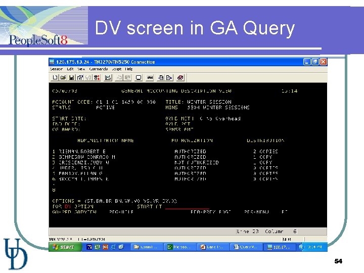 DV screen in GA Query 54 