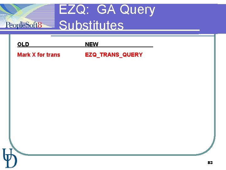 EZQ: GA Query Substitutes OLD NEW Mark X for trans EZQ_TRANS_QUERY 83 