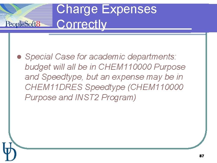 Charge Expenses Correctly l Special Case for academic departments: budget will all be in